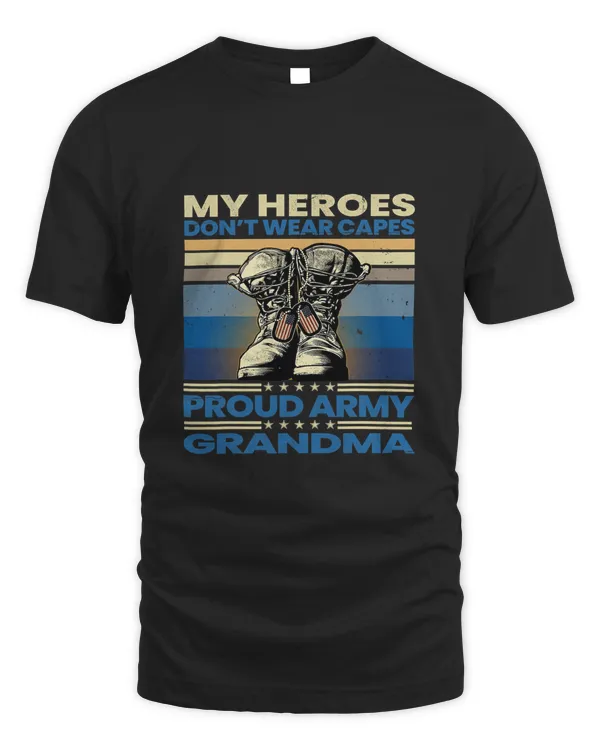 Vintage Veteran Grandma My Heroes Don't Wear Capes Army Boot T-Shirt