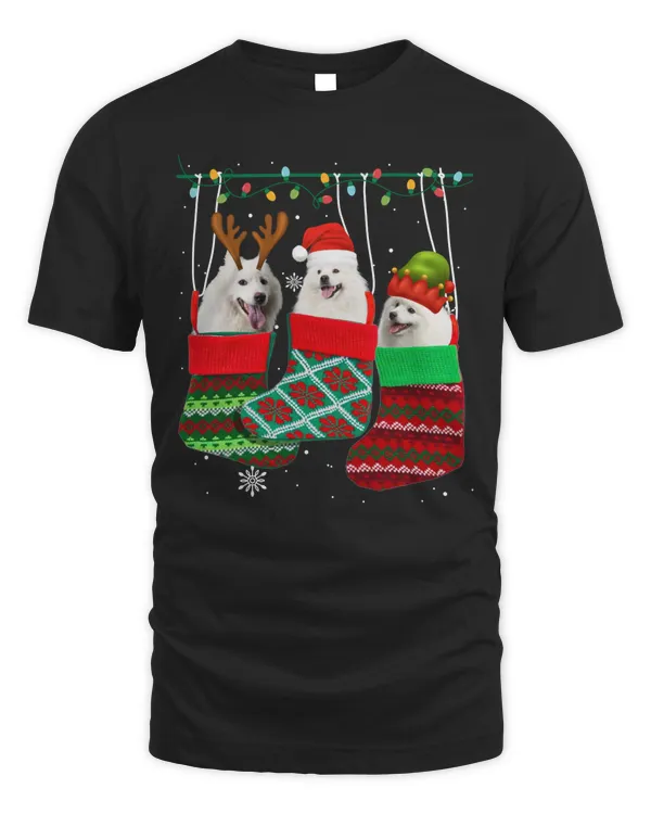 American Eskimo Dog in Sock Funny Christmas Lights Pet Puppy Dogs Lover Gifts