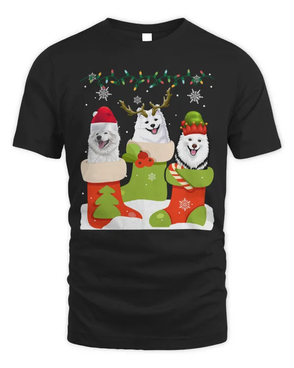 Cute American Eskimo Dog in Sock Christmas Tree Lights Gifts for Dog Mom and Dog Dad