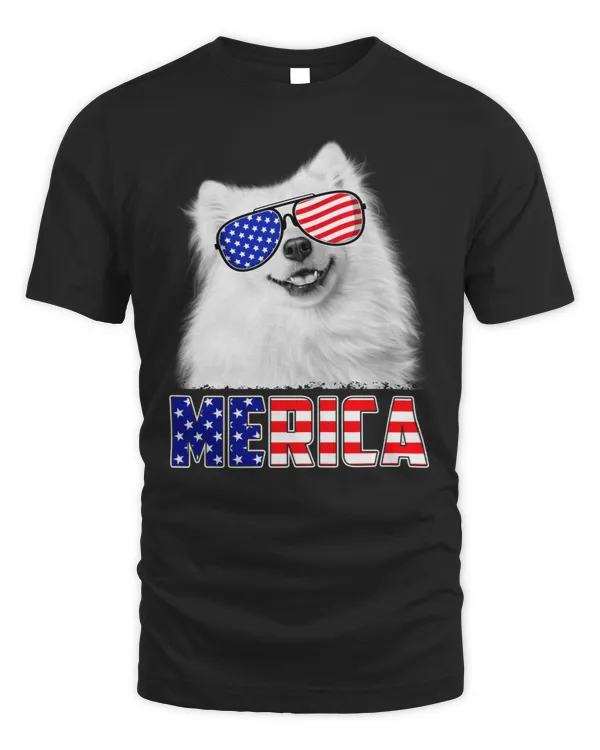 Merica American Eskimo Dog With USA Flag Sunglasses Gift