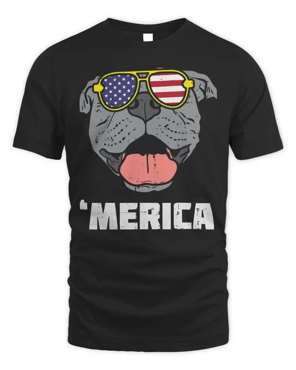 Pitbull Dog Merica Pitbull Pit American USA Flag 4th Of July Fourth Dog 56