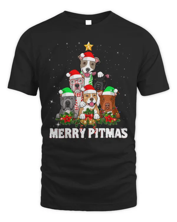Pitbull Dog Merry Pitmas Santa Pitbull Dog Ugly Christmas Xmas Tree Dogs 313