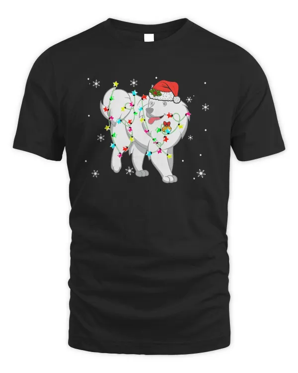 American Eskimo Dog Santa Christmas Tree Light Pajama Dog Xmas Puppy Lover Gift