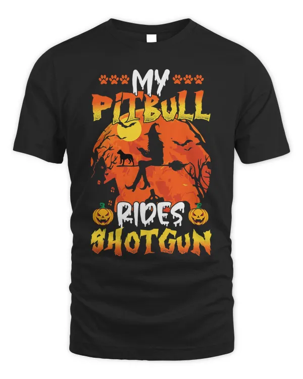 Pitbull Dog My Pitbull Rides Shotgun Funny Dog Lover Halloween Costume 387
