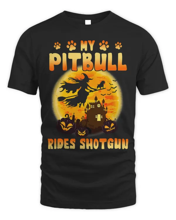 Pitbull Dog My Pitbull Rides Shotgun Scary Halloween 253
