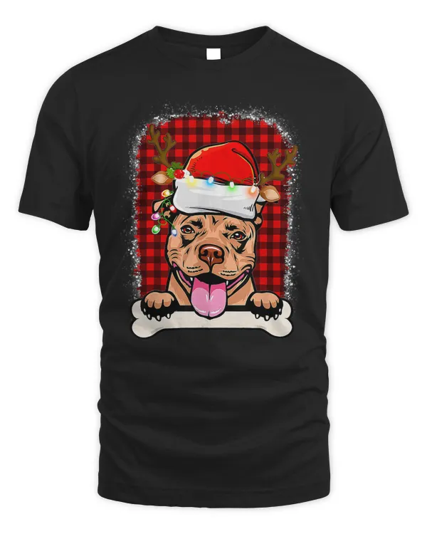 Pitbull Dog PitBull Christmas Decorations Pajama Santa Hat buffalo plaid 280