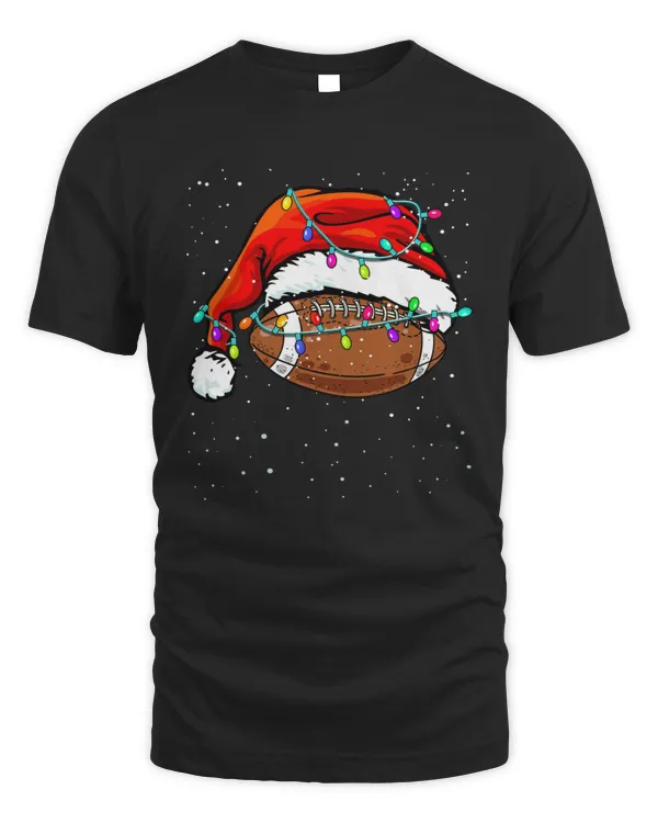 Christmas Lights Rugby Ball Santa Hat Funny Xmas Player