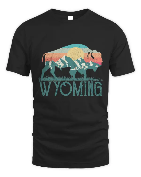 Bison Buffalo Retro Wyoming WY Mountains Retro T-Shirt