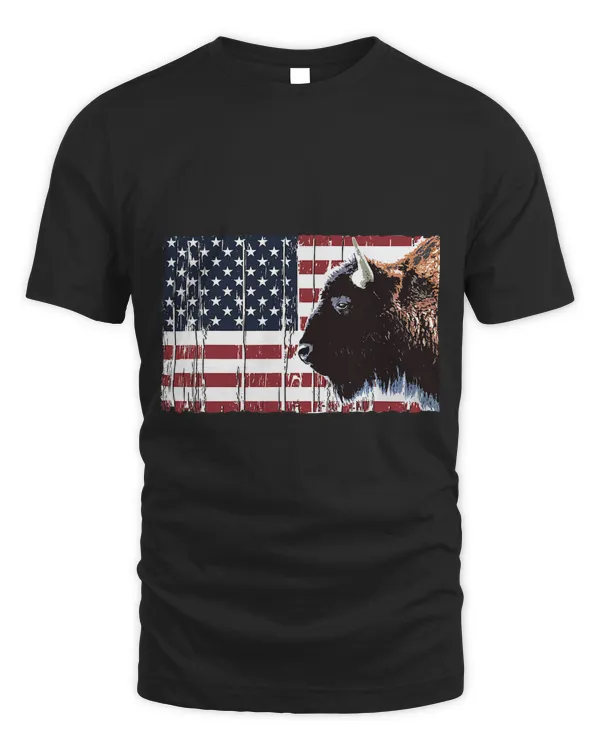 Bison Buffalo USA Flag T-Shirt