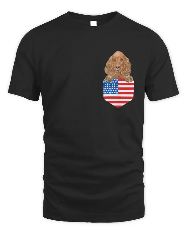 America Flag Cocker Spaniel Dog In Pocket T-Shirt