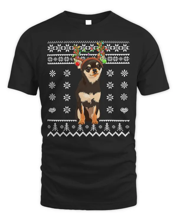 Chihuahua Christmas Lights Dog Reindeer Pajama Ugly Sweater 50
