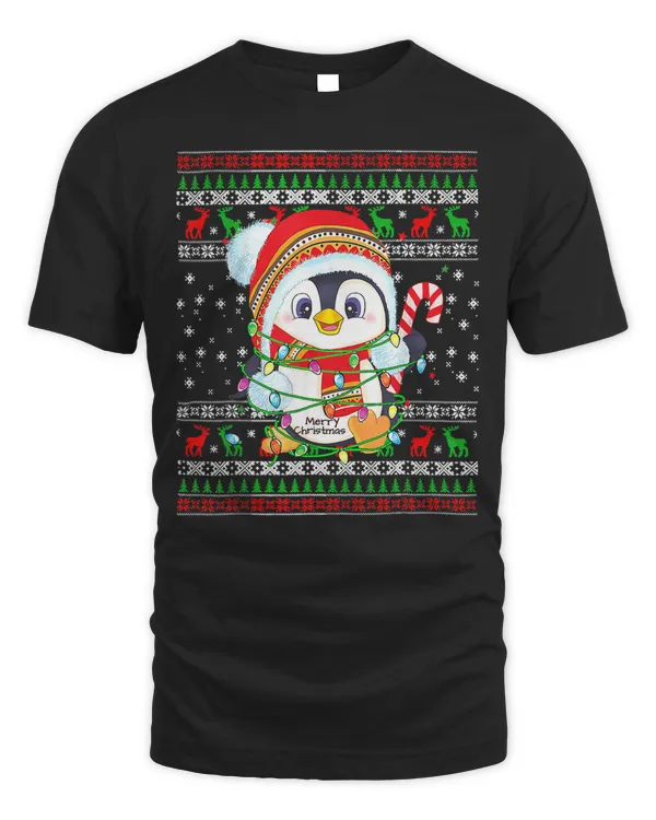 Penguin Penguin Christmas Lights Santa Hat Ugly Christmas 83