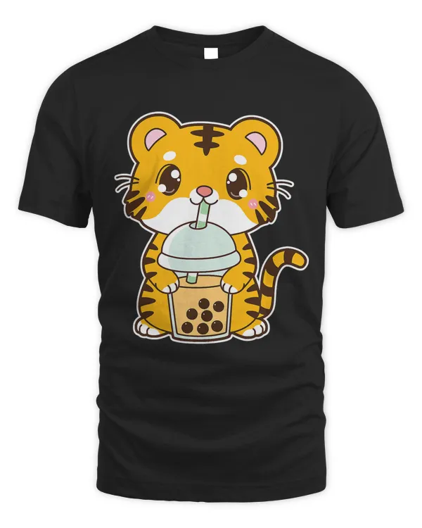 Kawaii Cute Zodiac Boba Tiger Mango Bubble Pearl Milk Tea T-Shirt
