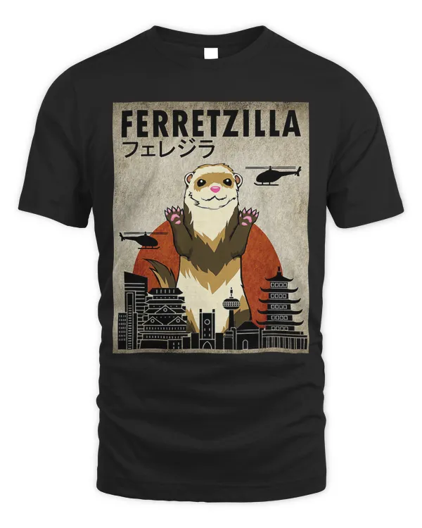 Ferretzilla, Vintage Funny Ferret Japanese Sunset Style T-Shirt