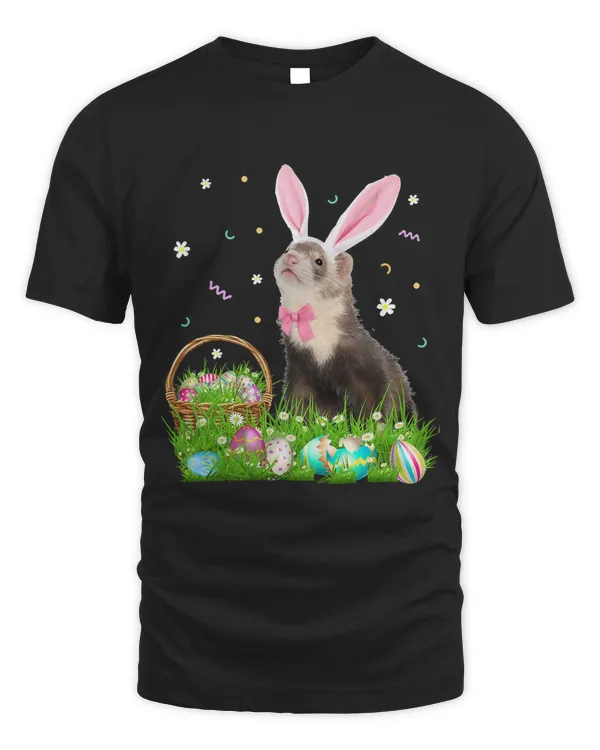Cute Ferret Easter Day Bunny Eggs Easter Costume Womens T-Shirt