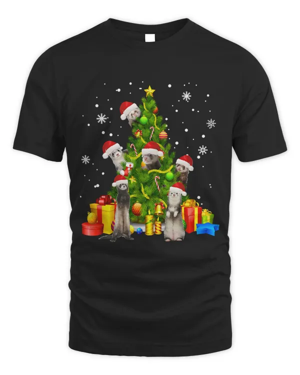 Ferret Christmas Tree Gift X-mas Santa Hat Womens Mens Long Sleeve T-Shirt