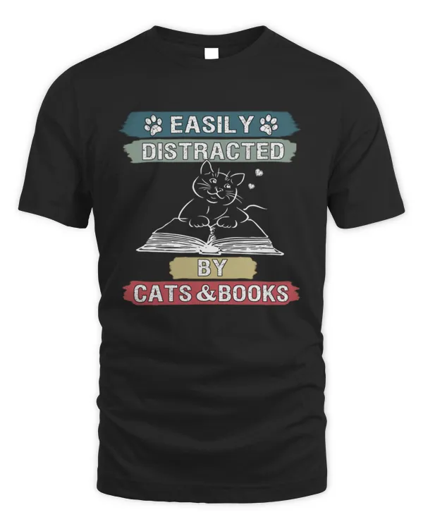 Easily Distracted By Cats And Books Easily Distracted by Cats and Books - Cat & Book Lover  BuzzTee