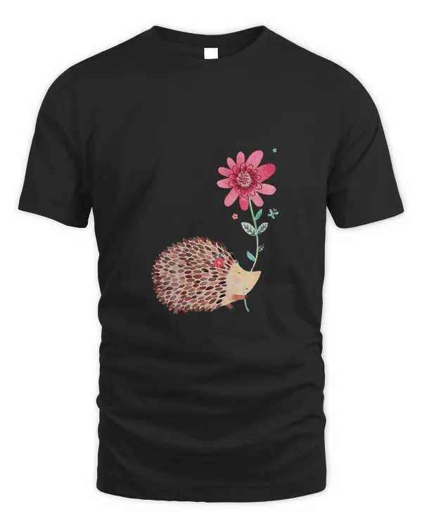 Cute Vintage Hedgehog & Flower Art T-Shirt & Gift