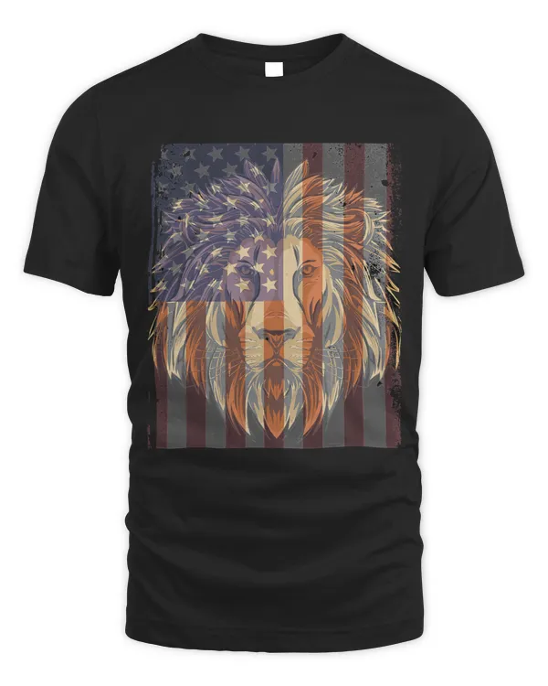 American Flag US Lion Face Pattern Cool Patriotic Gifts T-Shirt