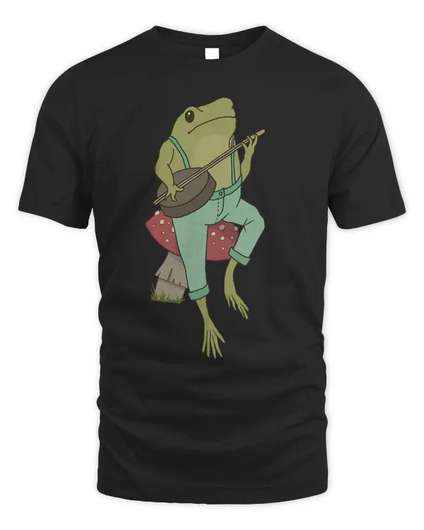 Cottagecore Frog - Cute Frog Playing Banjo on Mushroom Sweatshirt
