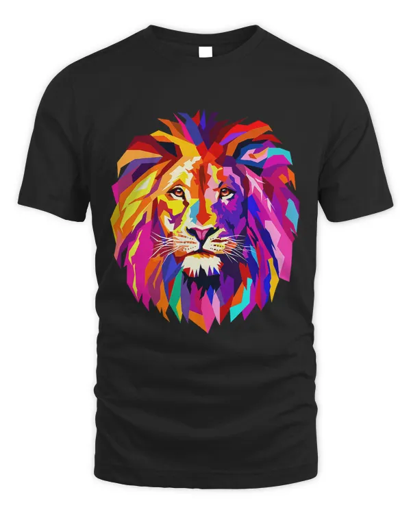 Cool Lion Head Design with Bright Colorful T-Shirt