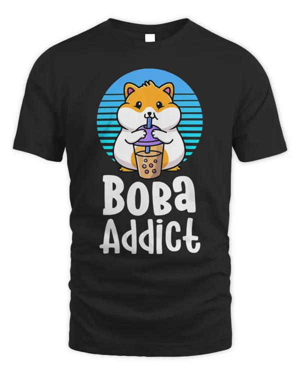 Funny Boba Addict Retro Bubble Tea Shirt Kawaii Hamster T-Shirt