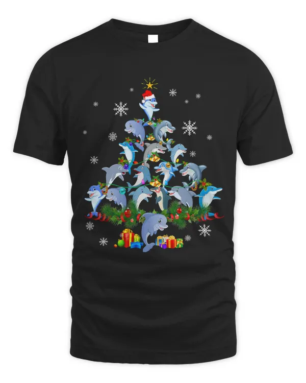 Cute Dolphin Christmas Tree Pet Dolphin Lover Christmas T-Shirt