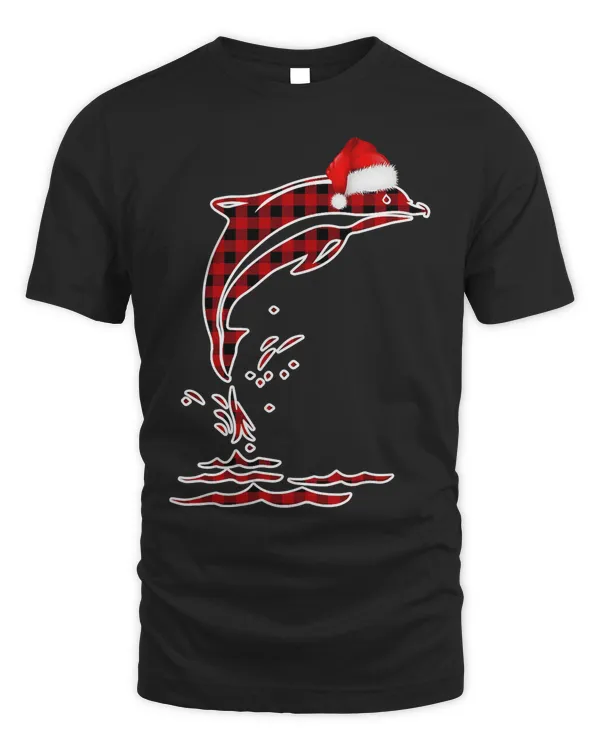 Dolphin Christmas Pajamas Family Red Plaid Buffalo Gifts T-Shirt