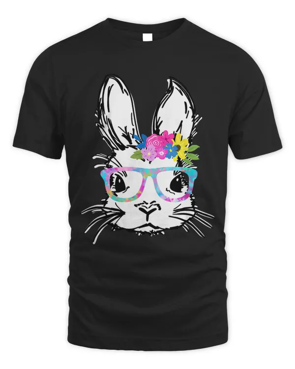Cute Bunny Face Rainbow Glasses Flowers EASTER Gift T-Shirt