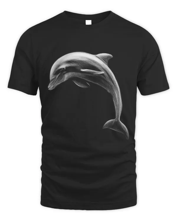 Dolphin Lover Sea fish Portrait black background Theme T-Shirt
