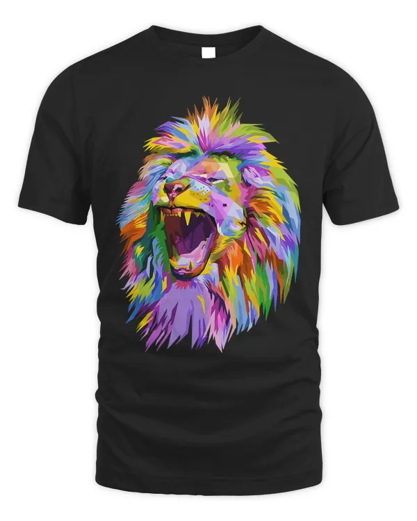 Lion Head Colorful Graphic Design T-Shirt