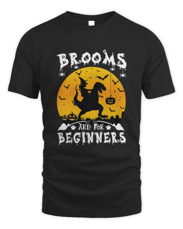 Brooms Are For Beginners Witch Riding Dinosaur Halloween shirt