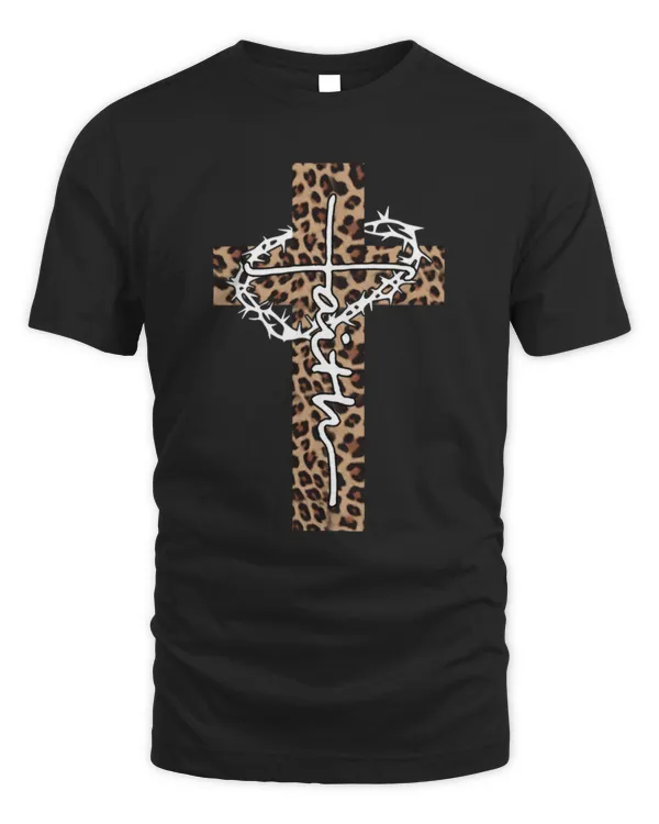 Faith Leopard Cross Christian Funny T-Shirt