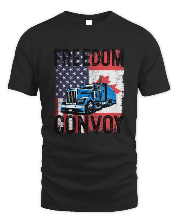 Freedom Convoy T-Shirt, American Flag Canada Flag Freedom Convoy Trucker Driver T-Shirt