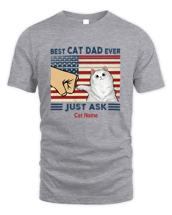 Best Cat Dad Ever Punch Hand Fluffy Cat 4th Of July Independence Day Personalized Shirt