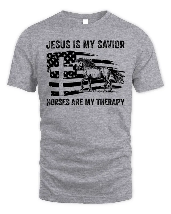 Jesus Is My Savior Horses Are My Therapy Flag Cross T-Shirt