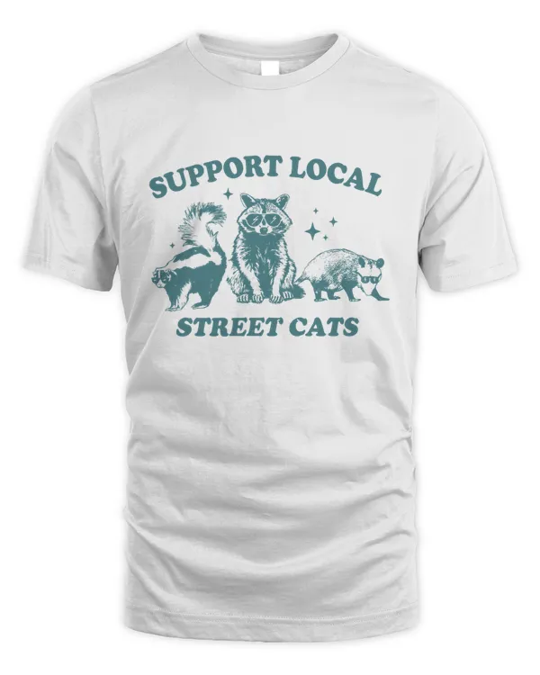 Support Your Local Street Cats Graphic T-Shirt, Retro Unisex T Shirt, Vintage Raccoon T Shirt, Nostalgia T Shirt