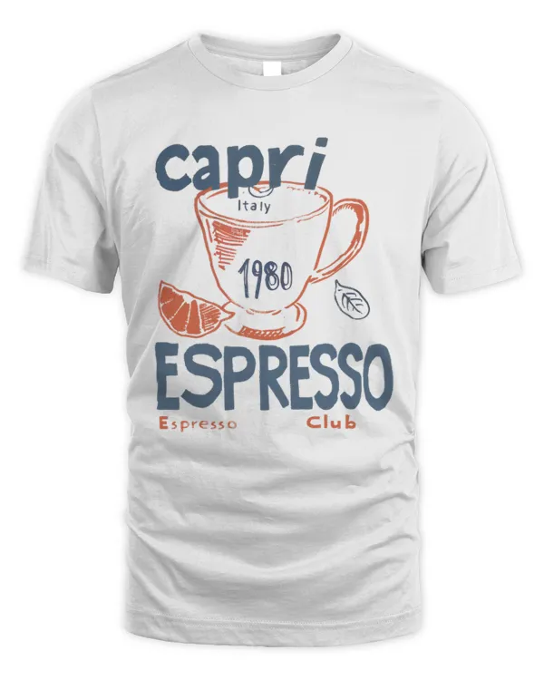 Capri Italy Espresso Club 1980 Graphic T-Shirt, Italian Cafe Style, Retro Papiers Découpés Coffee Design