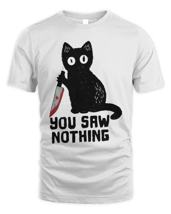Men's Funny Cat T-shirt, You saw nothing, Halloween humorous cat tee shirt