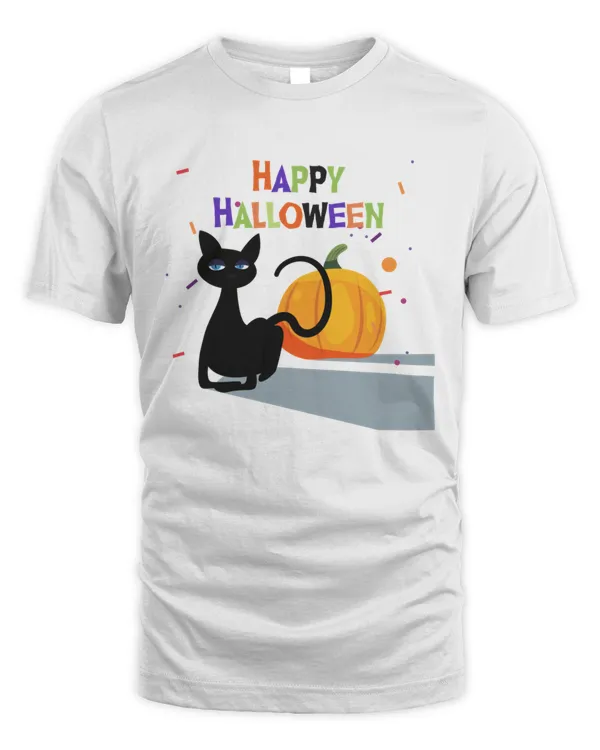 happy Halloween Black Cat With Pumpkin  T-Shirt