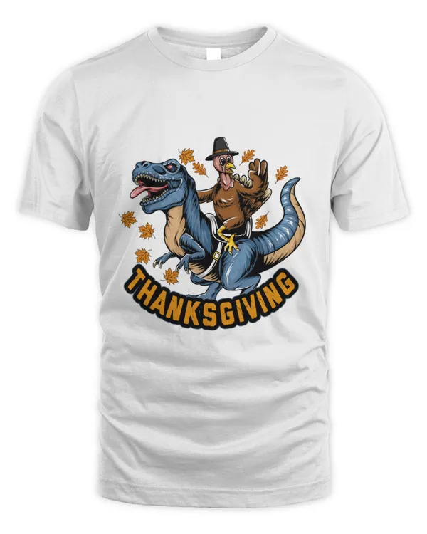 Thanksgiving holiday turkey riding a tyrannosaurus rex or trex T-Shirt