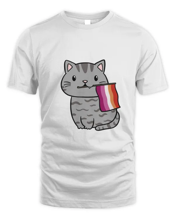 Cat Lesbian Flag Cat Themed Pride Gift Grey Tabby Cat Lesbian Tabby Cat Pride Gift T-Shirt