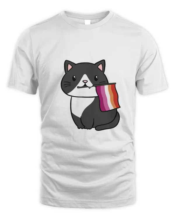 Cat Lesbian Flag Cat Themed Pride Gift Tuxedo Cat Lesbian Black and White Cat Pride Gift T-Shirt