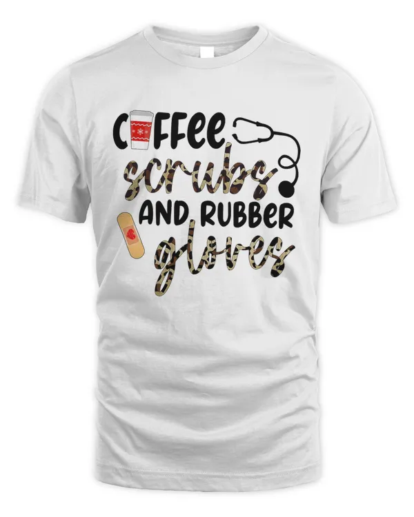 Coffee Scrub Rubber Glove Leopard Skin Heart Nurse T-Shirt