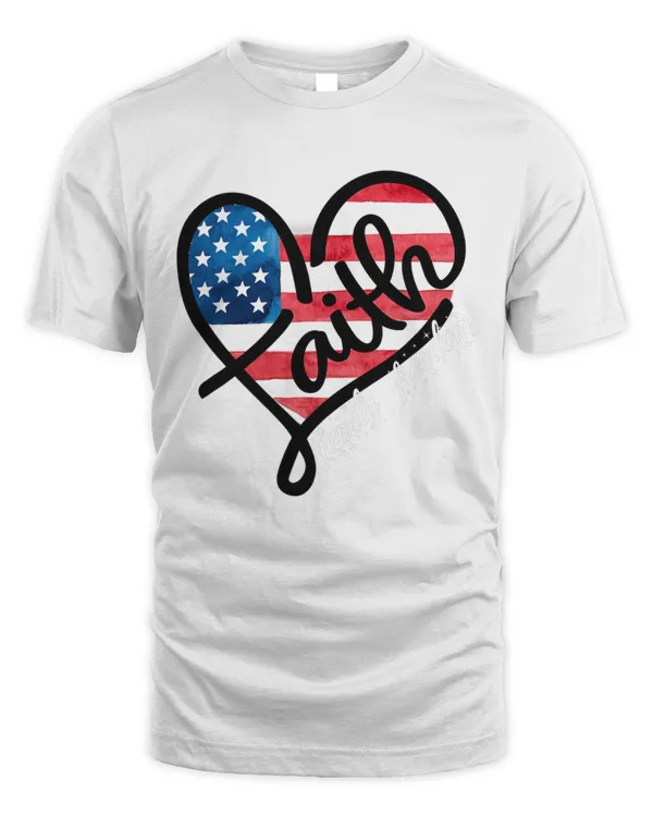 4th of July Patriotic Christian Faith Heart American Flag T-Shirt