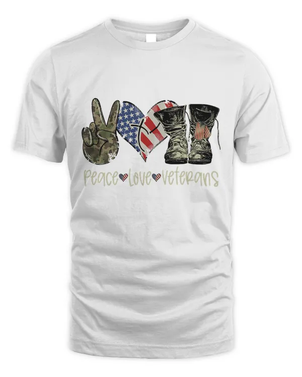 American Flag Combat Boots Peace Love Thank You Veterans T-Shirt