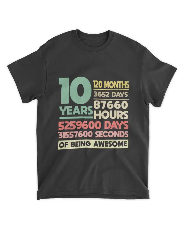 RD 10th Birthday Gift Boy 10 Years Being Awesome T-Shirt