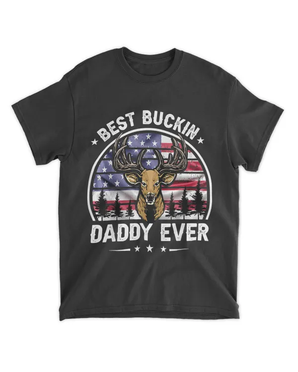 Vintage Retro USA Flag Best Buckin Daddy Ever, Deer Dad T-Shirt