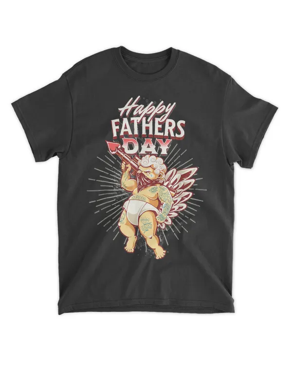 Cartoon Tattooed Cupid, Happy Fathers Day, Funny Dad Design T-Shirt