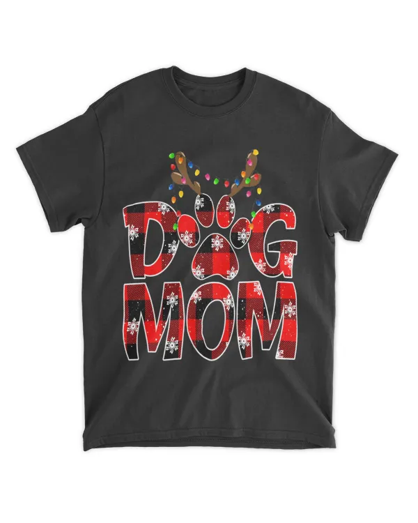 Dog Mom Buffalo Plaid Xmas Pajama Reindeer Horn T-Shirt
